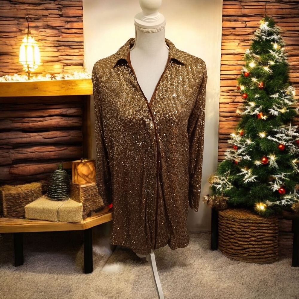 Sequin Long Sleeve Dress - Gold